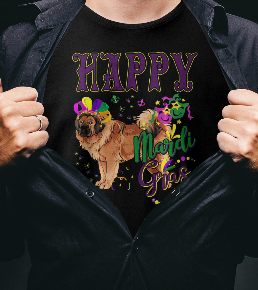 Happy Mardi Gras Tibetan Mastiff Beads And Masks T-Shirt