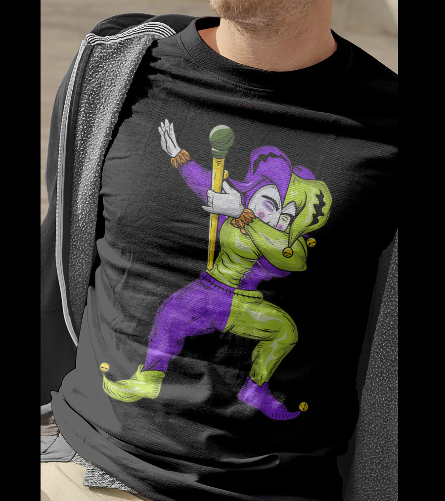 Mardi Gras Dabbing Jester In Purple And Green Carnival T-Shirt