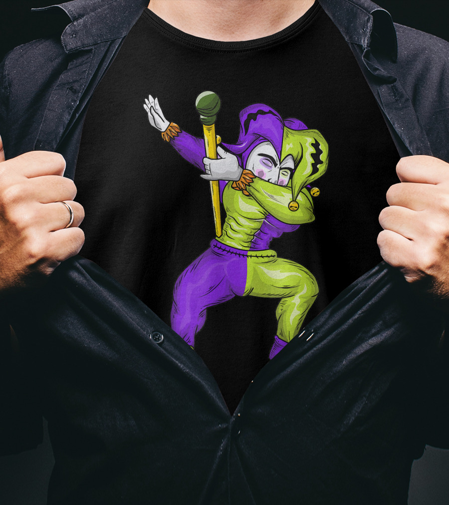 Mardi Gras Dabbing Jester In Purple And Green Carnival T-Shirt
