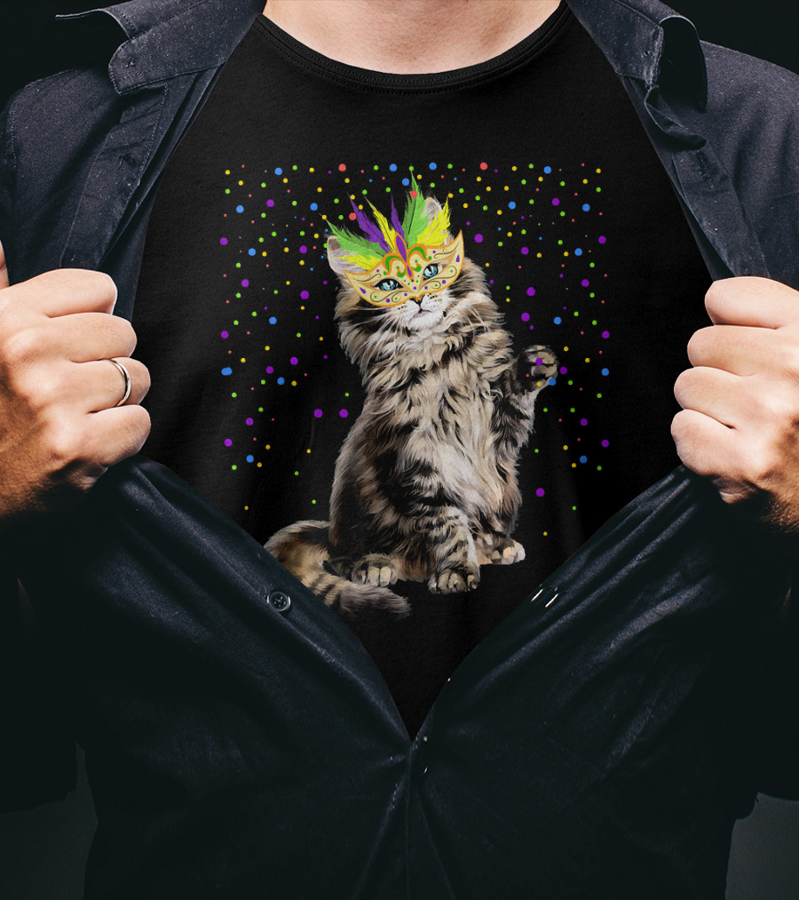 Mardi Gras Cat Mask Party In New Orleans T-Shirt