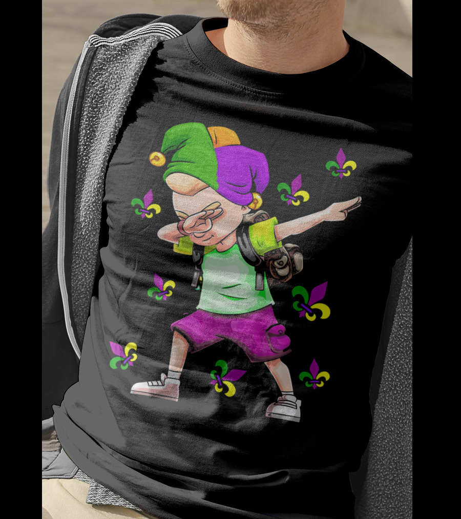 Dabbing Jester With Mardi Gras Fleur-de-Lis New Orleans T-Shirt