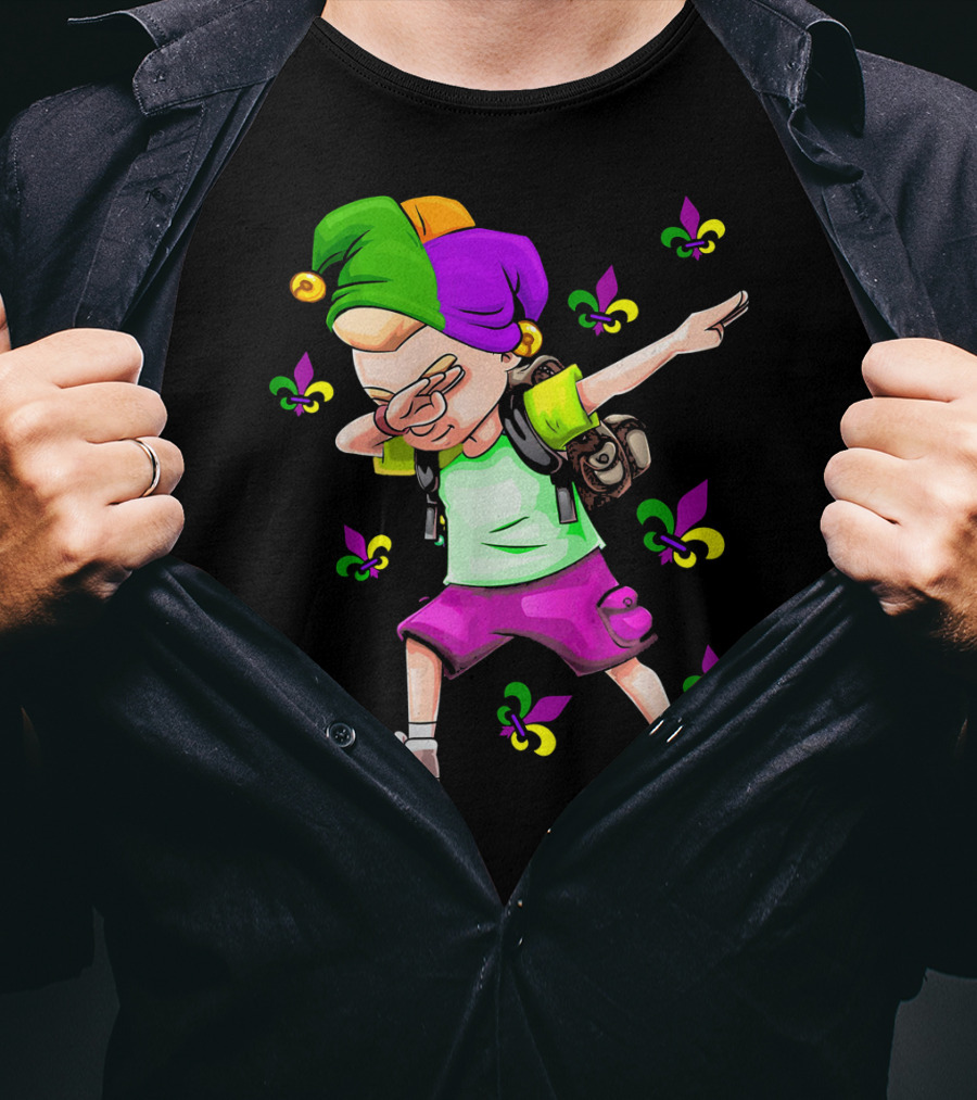 Dabbing Jester With Mardi Gras Fleur-de-Lis New Orleans T-Shirt