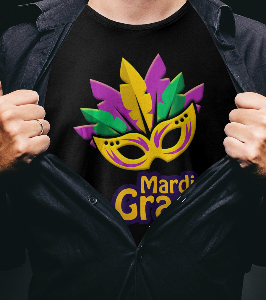 New Orleans Mardi Gras Feathered Mask Party T-Shirt