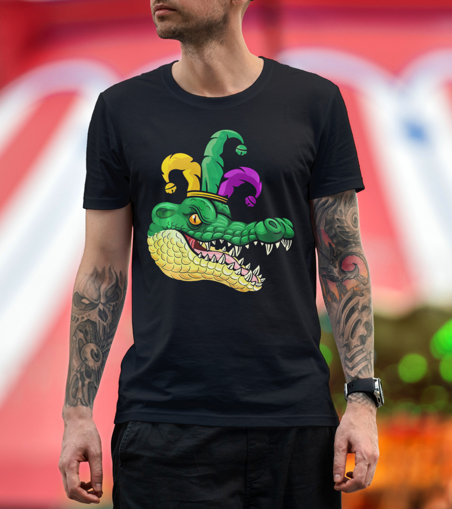 Alligator Head Mardi Gras Jester Hat Gator Clown T-Shirt