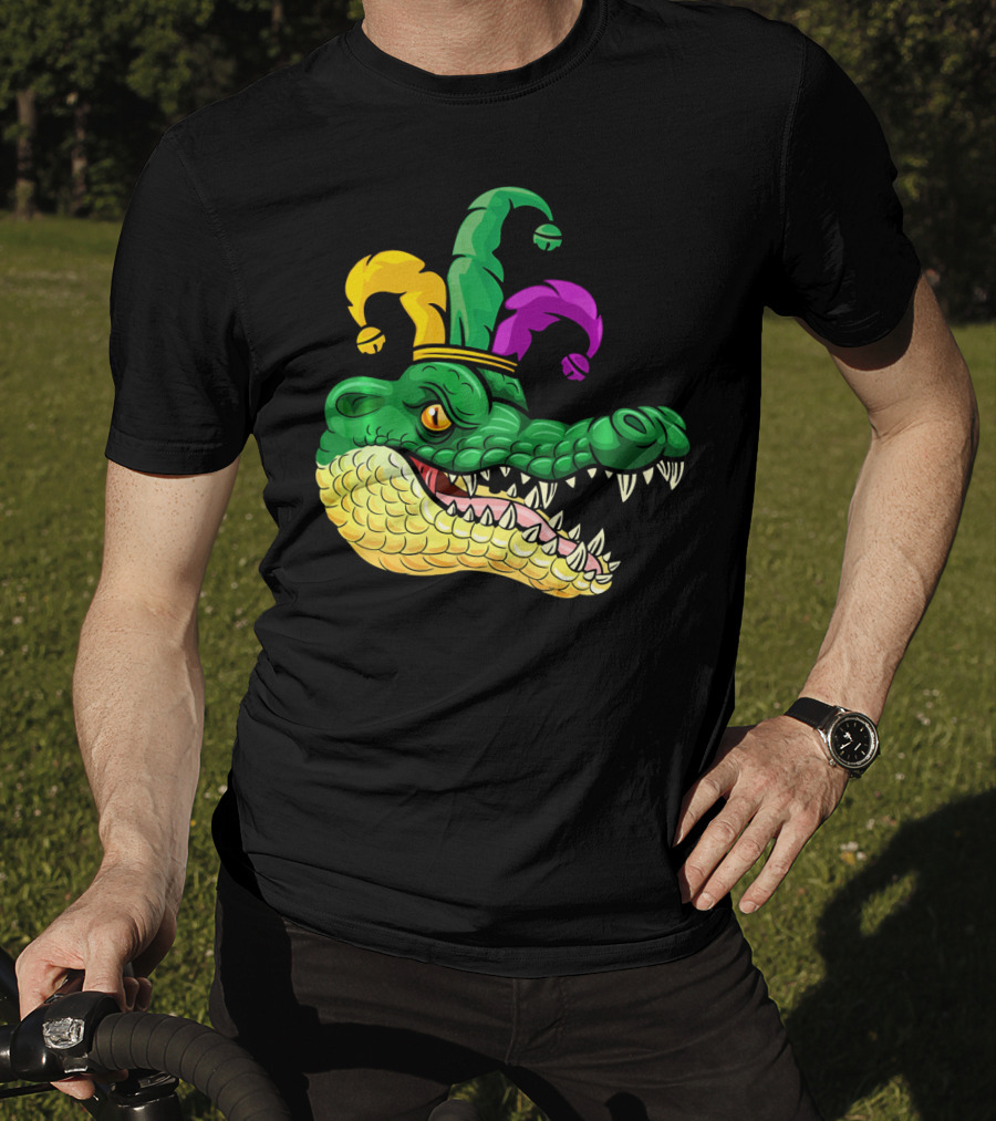 Alligator Head Mardi Gras Jester Hat Gator Clown T-Shirt