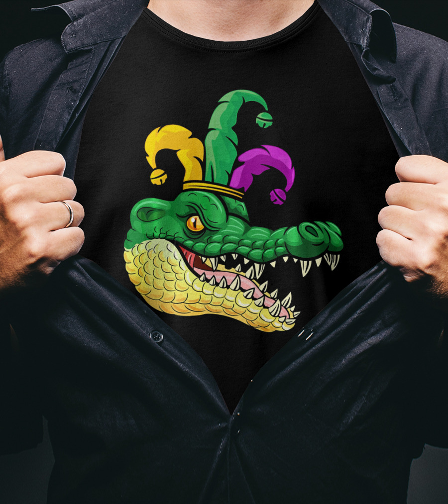 Alligator Head Mardi Gras Jester Hat Gator Clown T-Shirt
