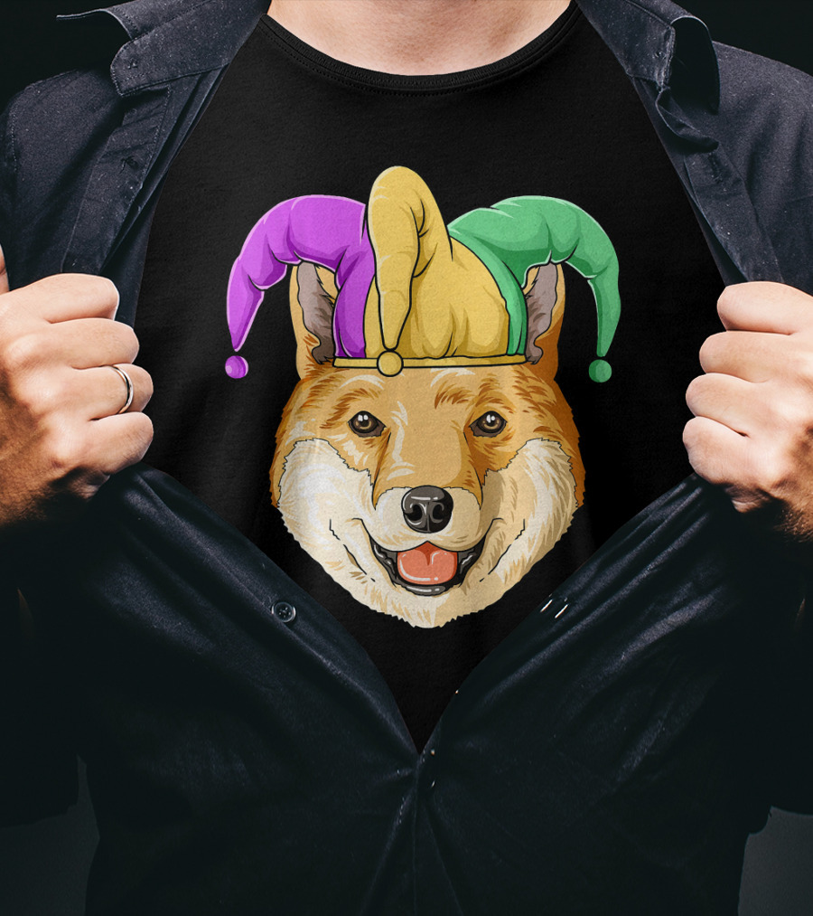 Mardi Gras Shiba Inu Jester Hat Carnival T-Shirt