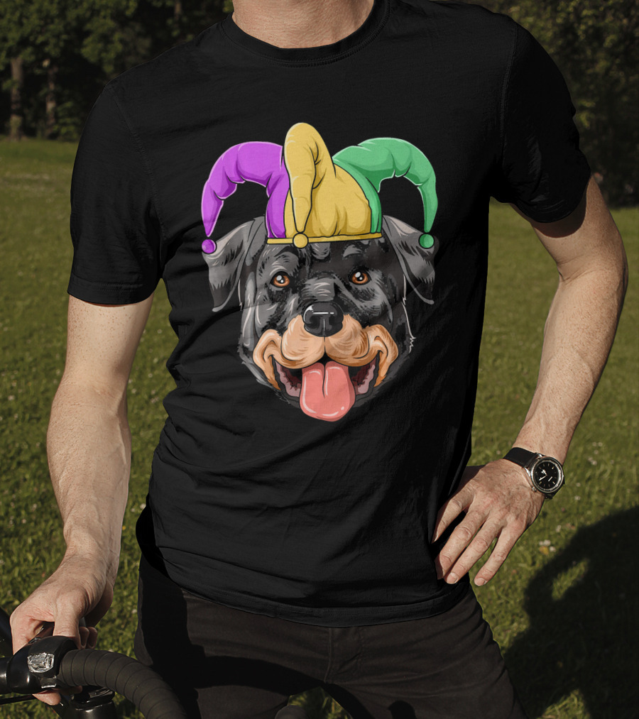 Mardi Gras Rottweiler Carnival Hat Jester Colors T-Shirt