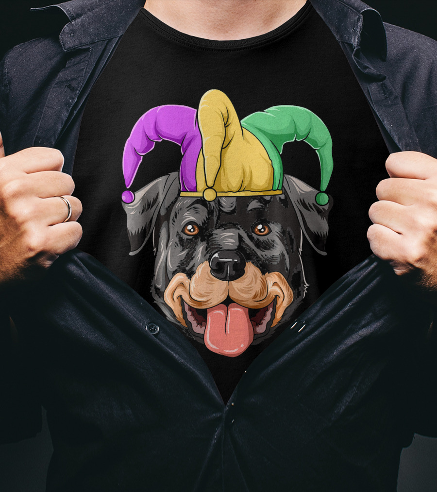 Mardi Gras Rottweiler Carnival Hat Jester Colors T-Shirt
