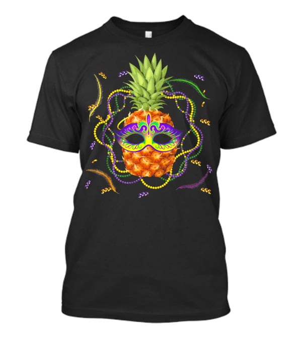 Pineapple Mardi Gras Funny Mask Beads Feathers T-Shirt