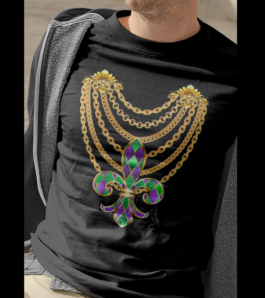 Mardi Gras Fat Tuesday Gold Fleur De Lis Chain T-Shirt