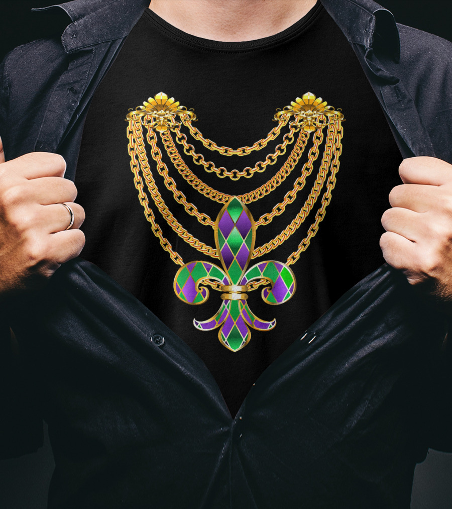 Mardi Gras Fat Tuesday Gold Fleur De Lis Chain T-Shirt