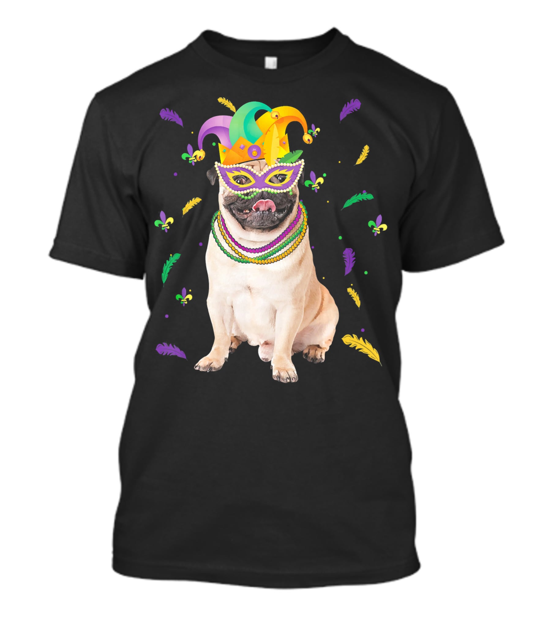 Mardi Gras Pug With Beads And Jester Mask T-Shirt
