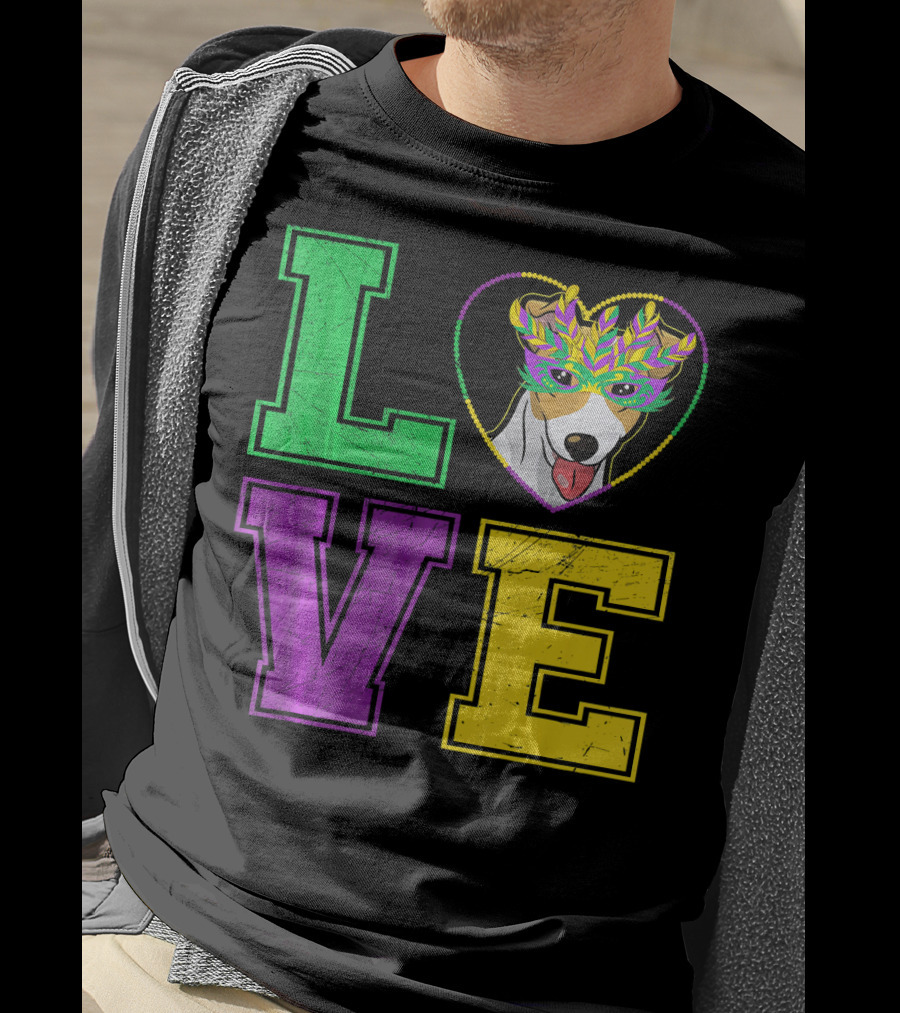 LOVE Jack Russell Terrier Dog Mardi Gras Mask T-Shirt