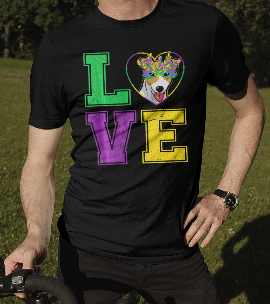 LOVE Jack Russell Terrier Dog Mardi Gras Mask T-Shirt