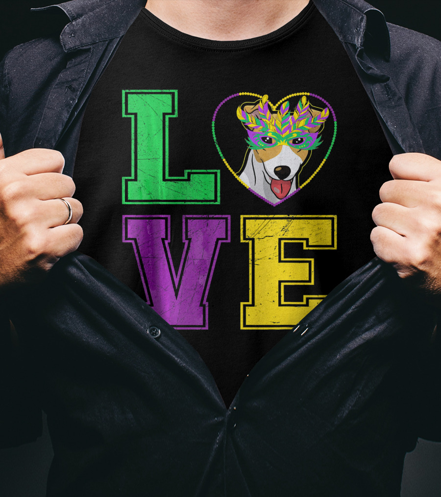 LOVE Jack Russell Terrier Dog Mardi Gras Mask T-Shirt