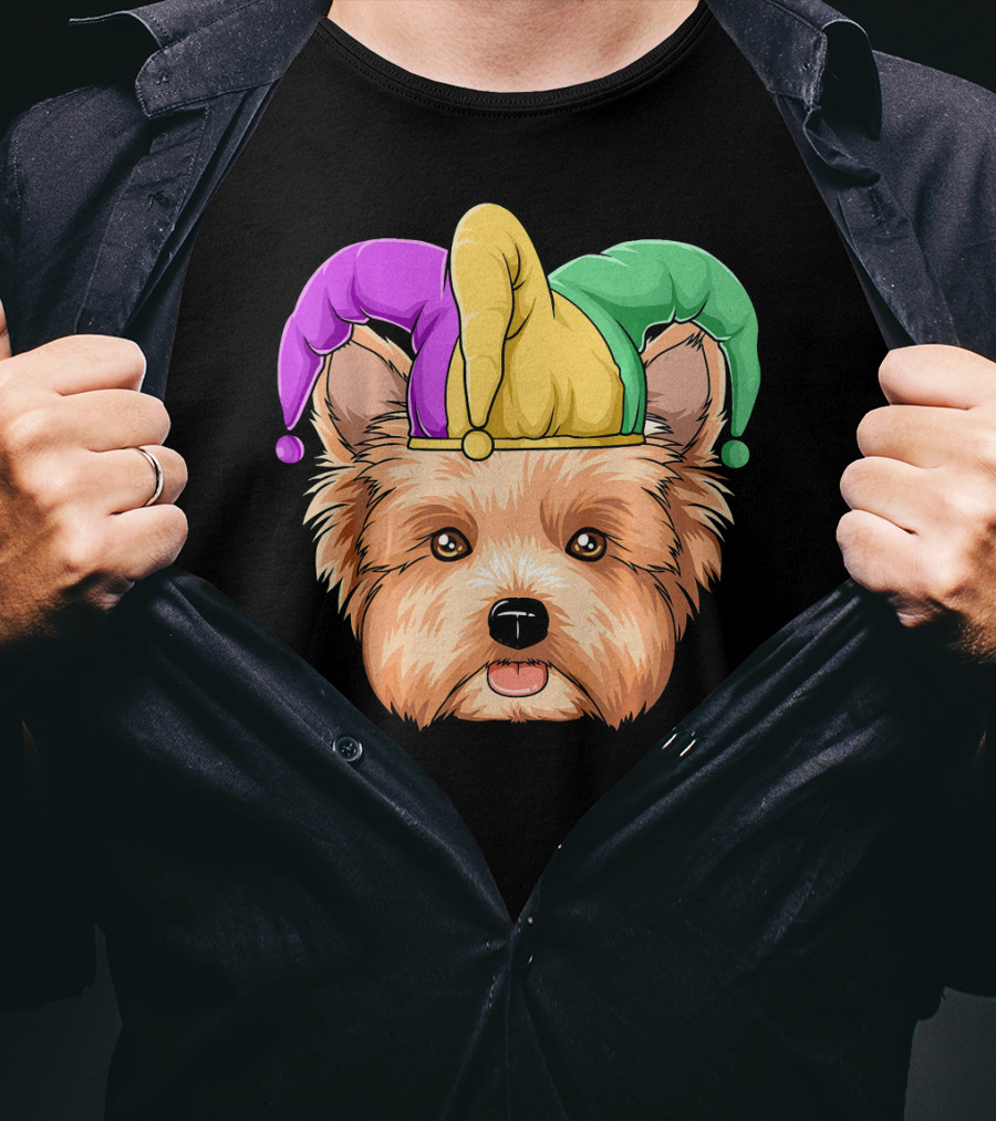 Mardi Gras Yorkshire Terrier Jester Hat Yorksh Carnival T-Shirt