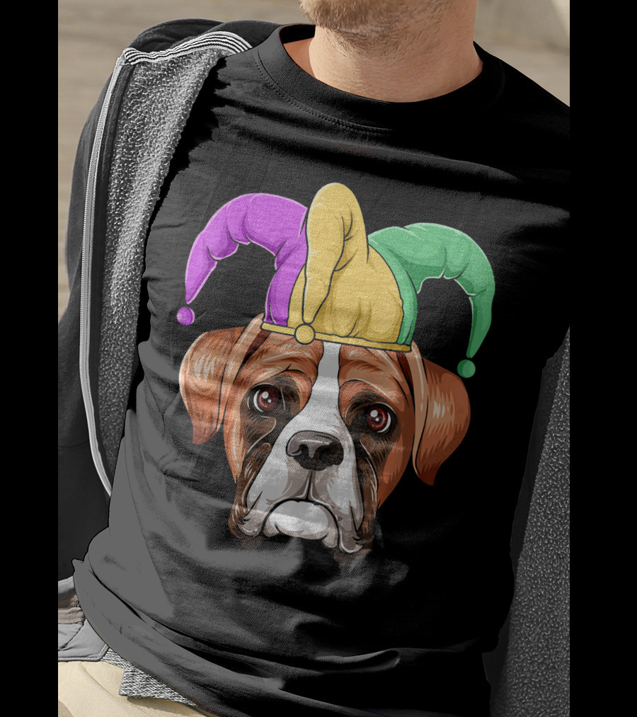 Mardi Gras Jester Hat Boxer Dog Carnival T-Shirt