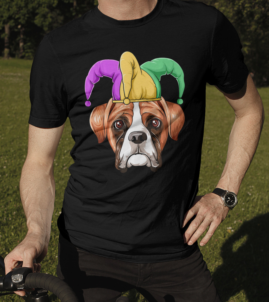 Mardi Gras Jester Hat Boxer Dog Carnival T-Shirt