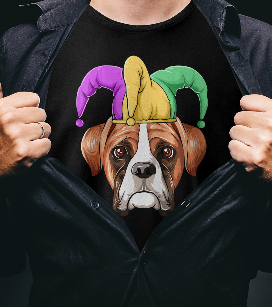 Mardi Gras Jester Hat Boxer Dog Carnival T-Shirt