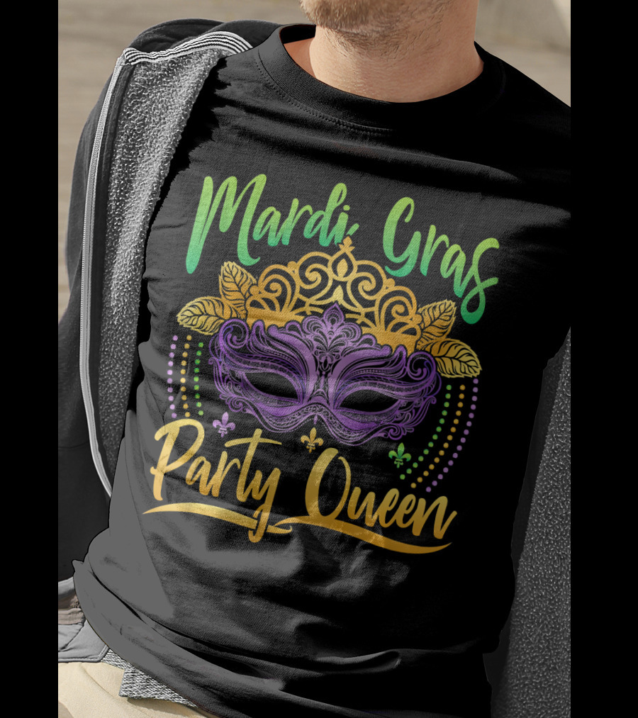 Mardi Gras Party Queen Mask Crown Fleur De Lis T-Shirt