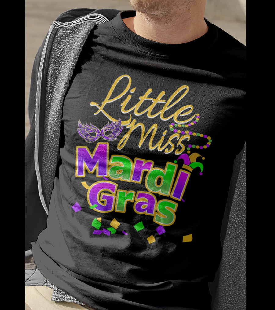 Little Miss Mardi Gras Mask Beads Confetti T-Shirt