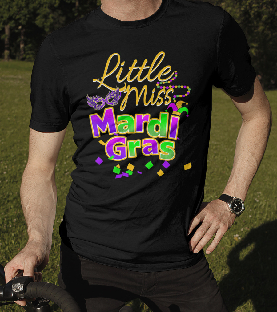 Little Miss Mardi Gras Mask Beads Confetti T-Shirt