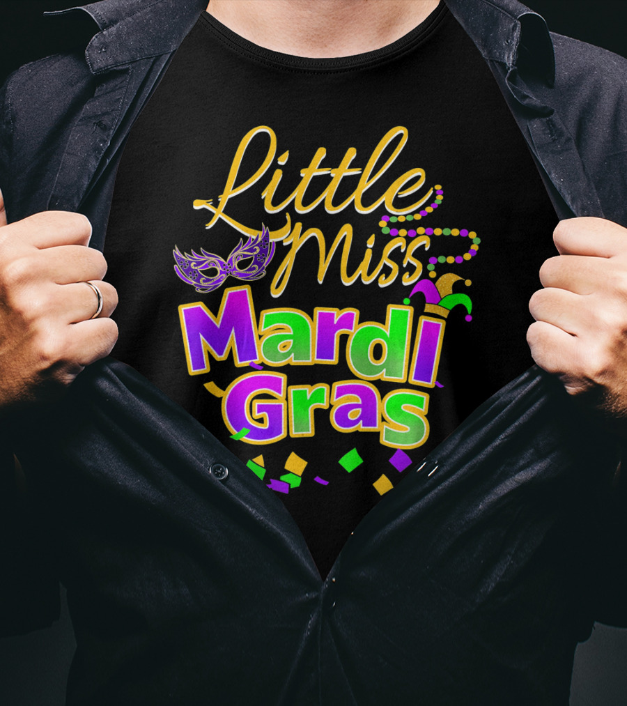 Little Miss Mardi Gras Mask Beads Confetti T-Shirt