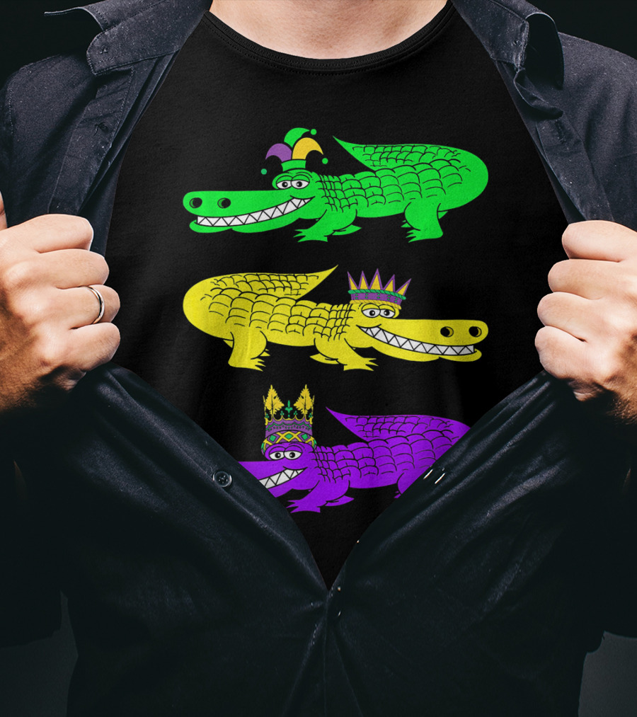 Alligator Crocodile Mardi Gras Festival Jester Kings T-Shirt