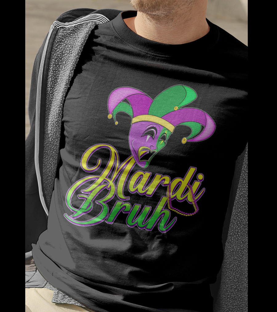 Mardi Bruh Jester Mask And Beads Mens Mardi Gras Funny Coupl T-Shirt