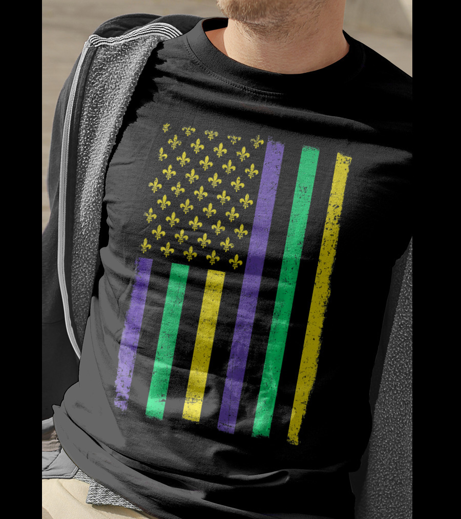 American Flag Mardi Gras Fleur De Lis Stripes T-Shirt