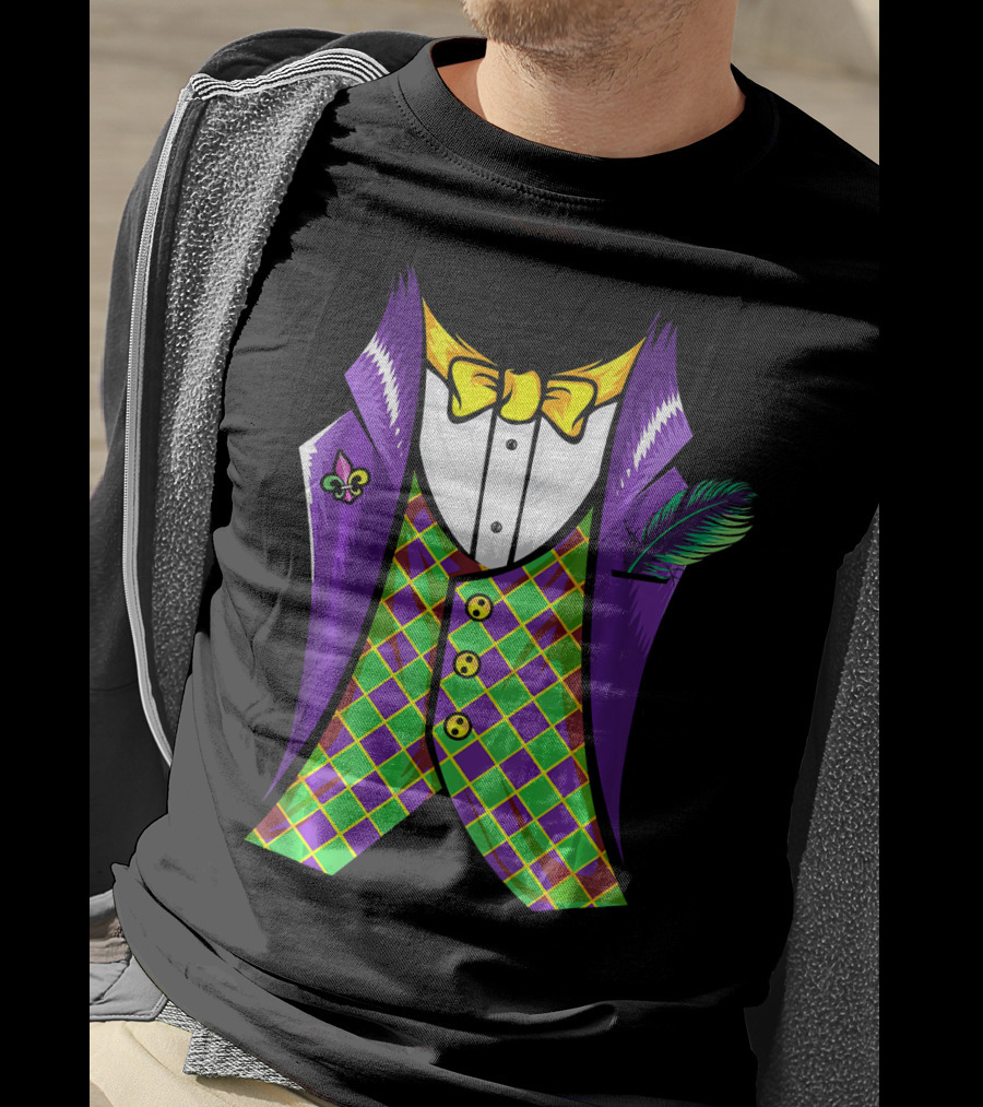 Mardi Gras Tuxedo Costume Pancake Tuesday Fleur-de-Lis T-Shirt