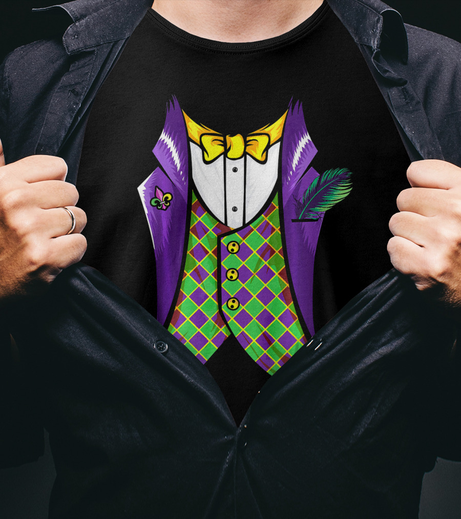 Mardi Gras Tuxedo Costume Pancake Tuesday Fleur-de-Lis T-Shirt
