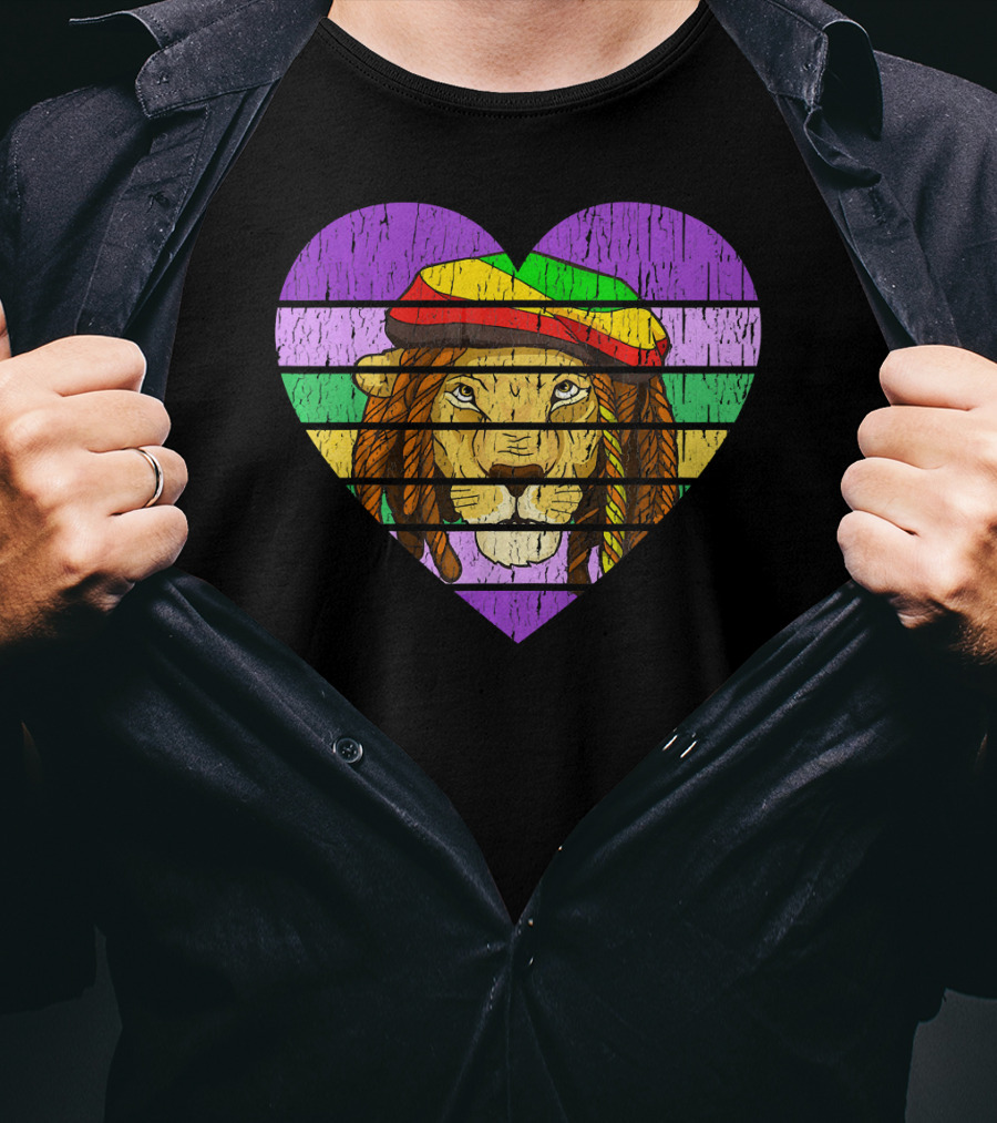 Mardi Gras Lion Rasta Heart Vintage Carnival T-Shirt