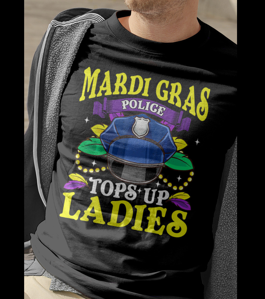 Mardi Gras Police Tops Up Beads Ladies Hat Feathers T-Shirt
