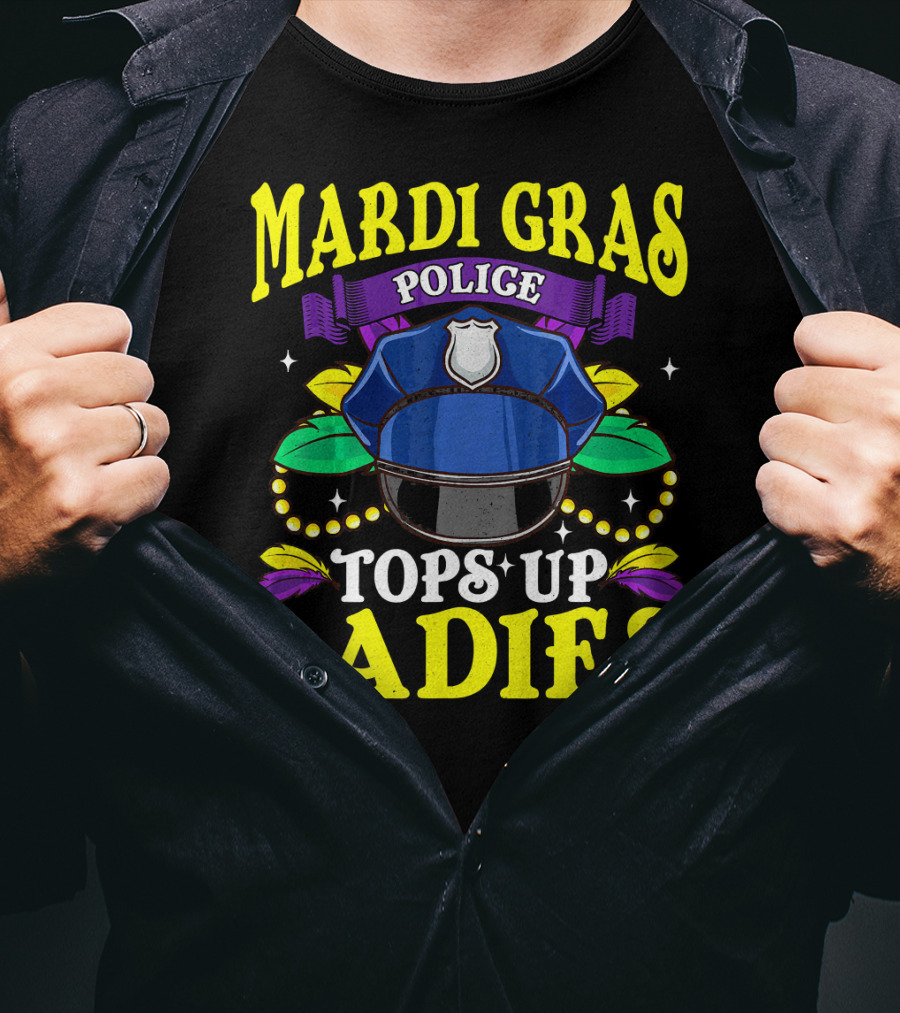 Mardi Gras Police Tops Up Beads Ladies Hat Feathers T-Shirt