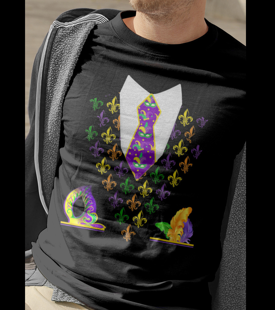 Mardi Gras Vest Costume Funny Vest With Fleur-de-lis And Mask T-Shirt