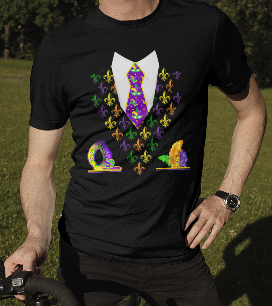 Mardi Gras Vest Costume Funny Vest With Fleur-de-lis And Mask T-Shirt