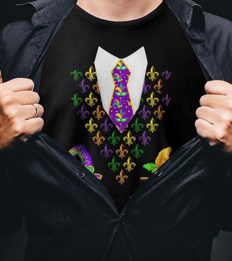 Mardi Gras Vest Costume Funny Vest With Fleur-de-lis And Mask T-Shirt