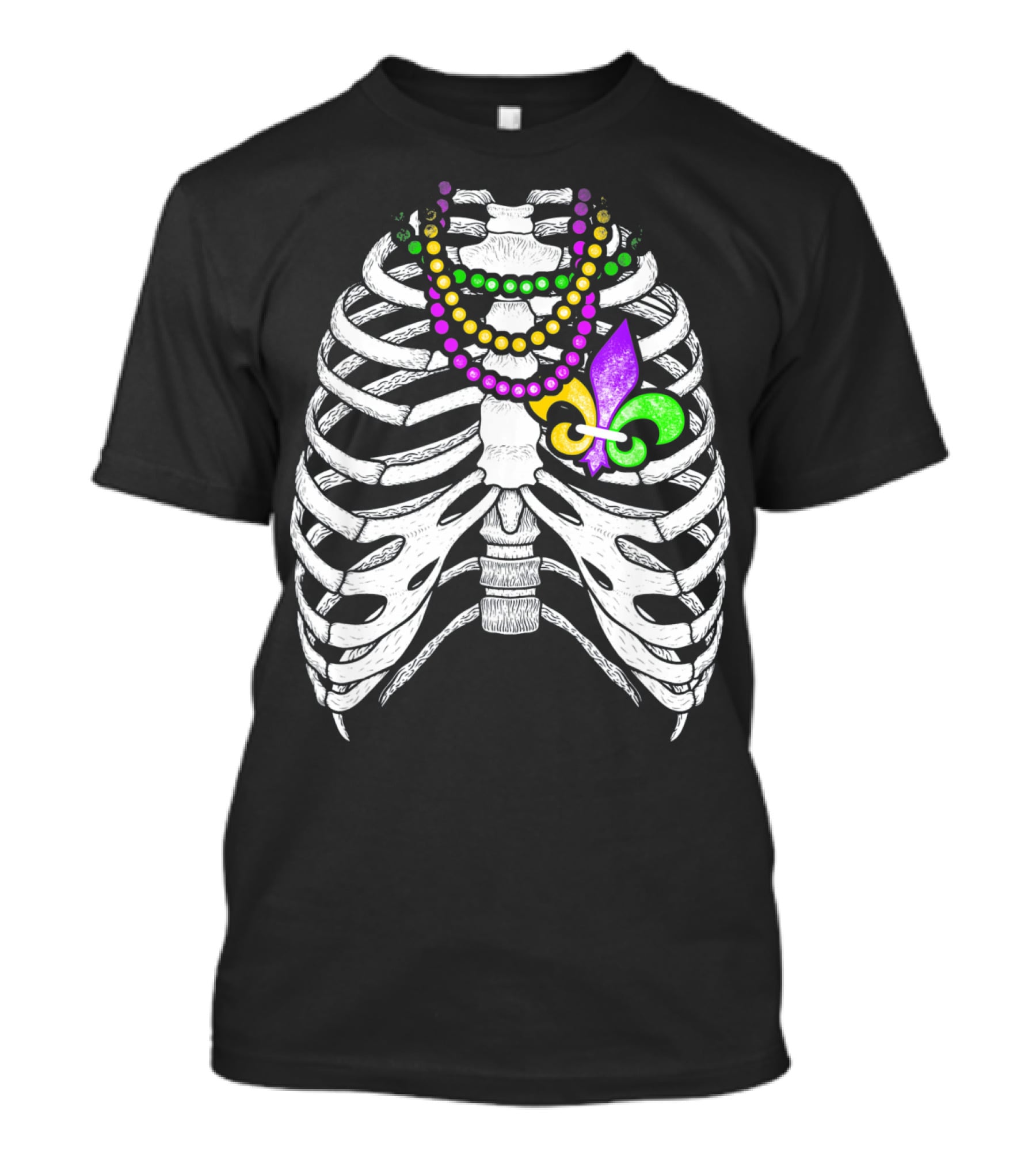 Mardi Gras Beads Skeleton Fleur De Lis Ribcage Heart T-Shirt