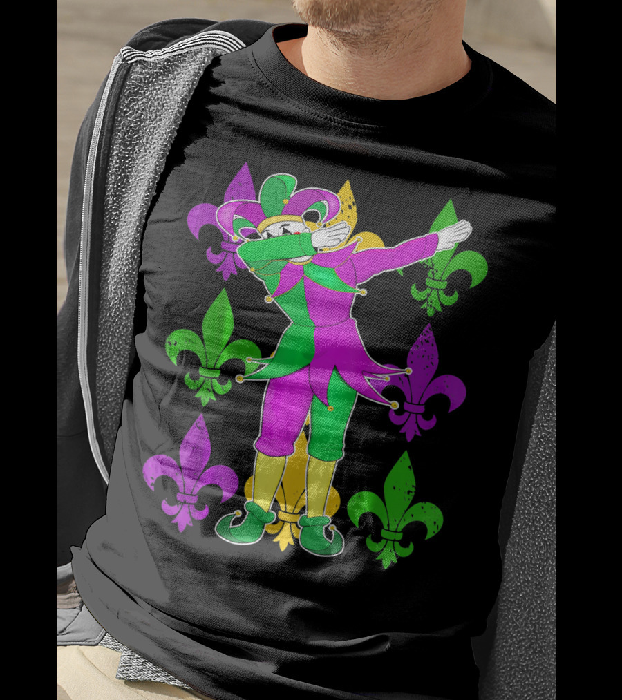 Mardi Gras Dabbing Fleur De Lis Jester Costume Fleur De Lis T-Shirt