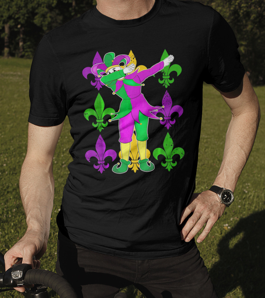 Mardi Gras Dabbing Fleur De Lis Jester Costume Fleur De Lis T-Shirt