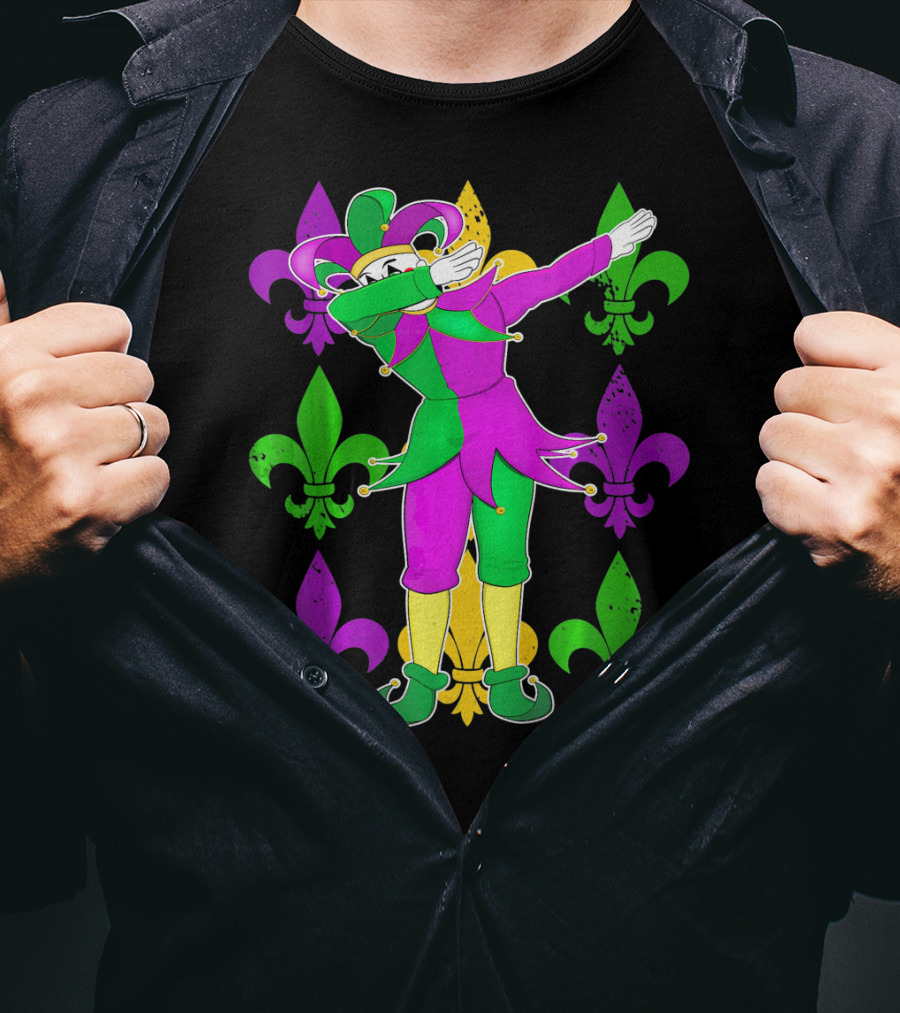 Mardi Gras Dabbing Fleur De Lis Jester Costume Fleur De Lis T-Shirt