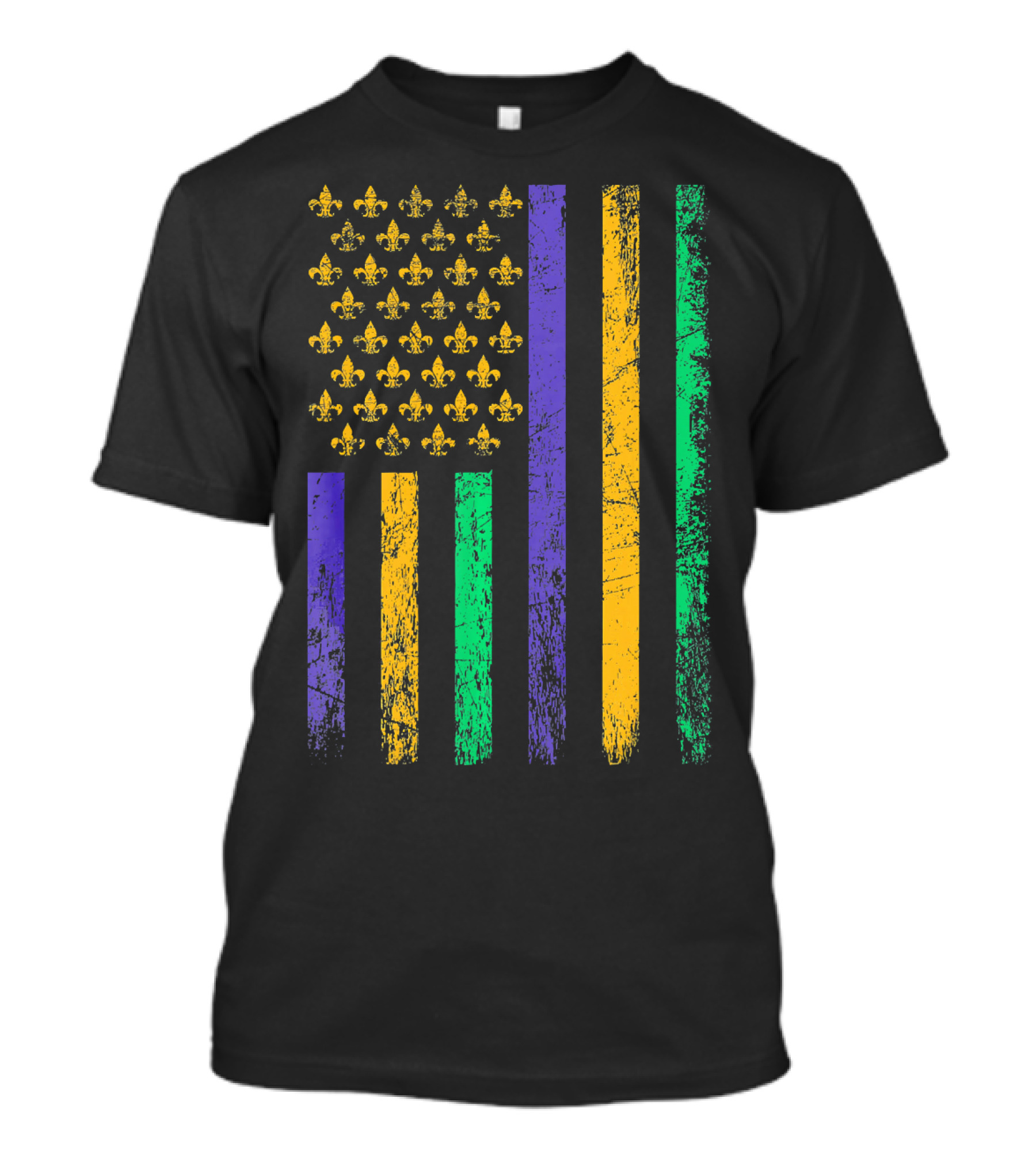 Vintage USA Flag Mardi Gras Fleur De Lis Stripes T-Shirt
