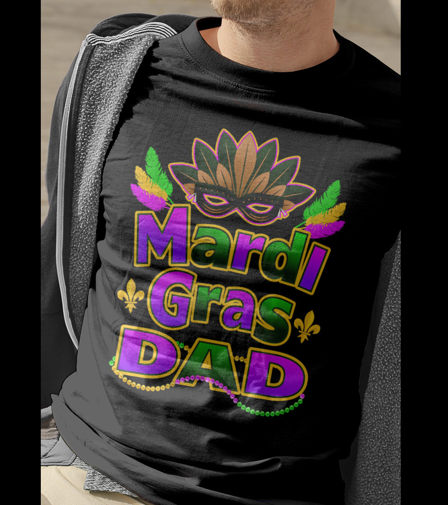 Mardi Gras Dad New Orleans Festive Masked T-Shirt