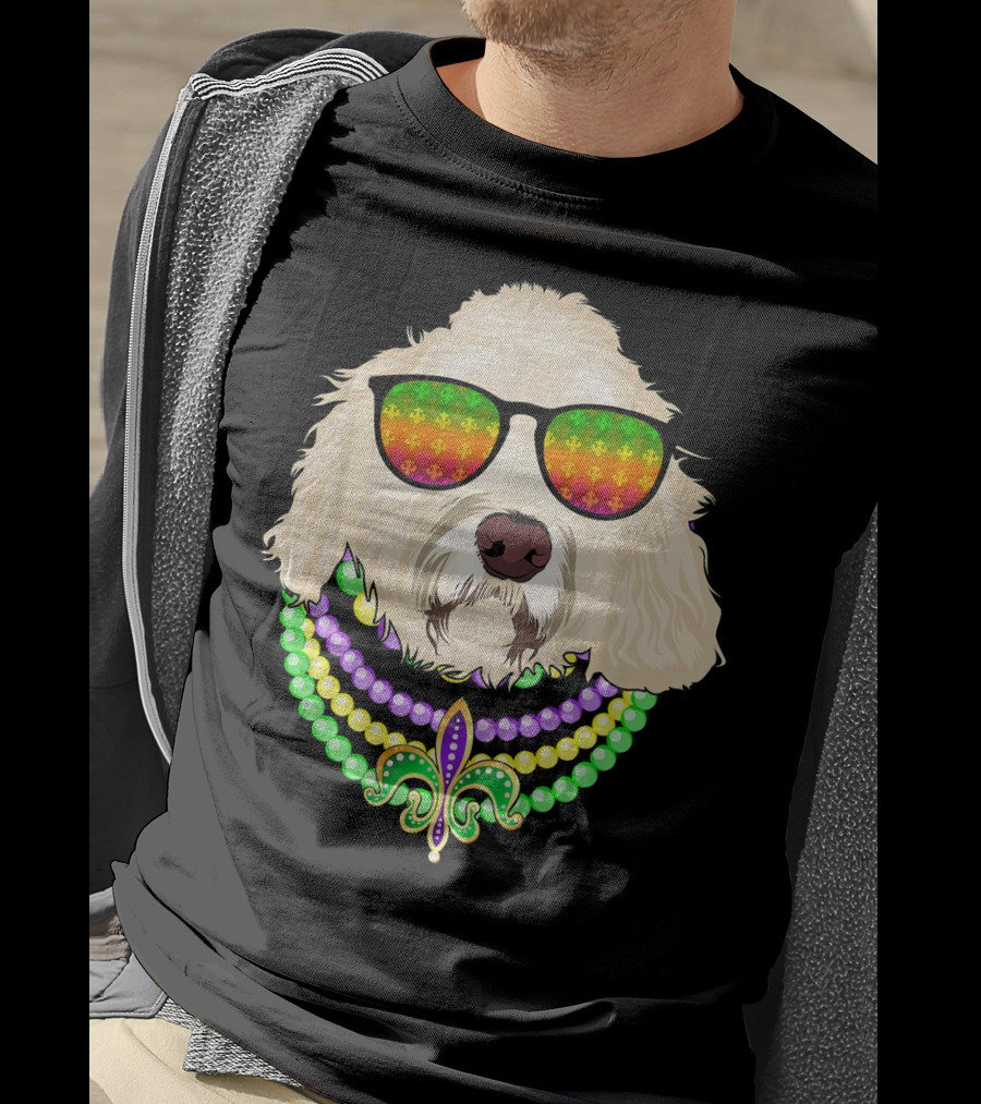 Goldendoodle In Beads And Shades Mardi Gras Fleur-de-Lis T-Shirt