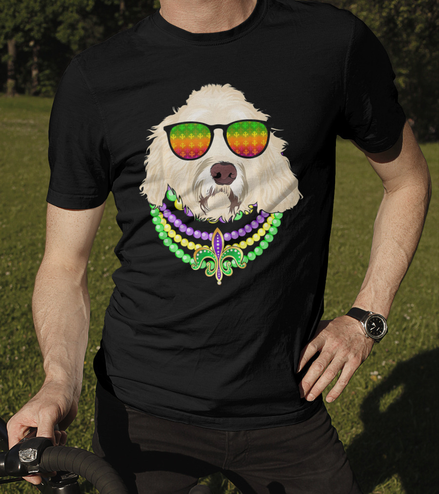 Goldendoodle In Beads And Shades Mardi Gras Fleur-de-Lis T-Shirt