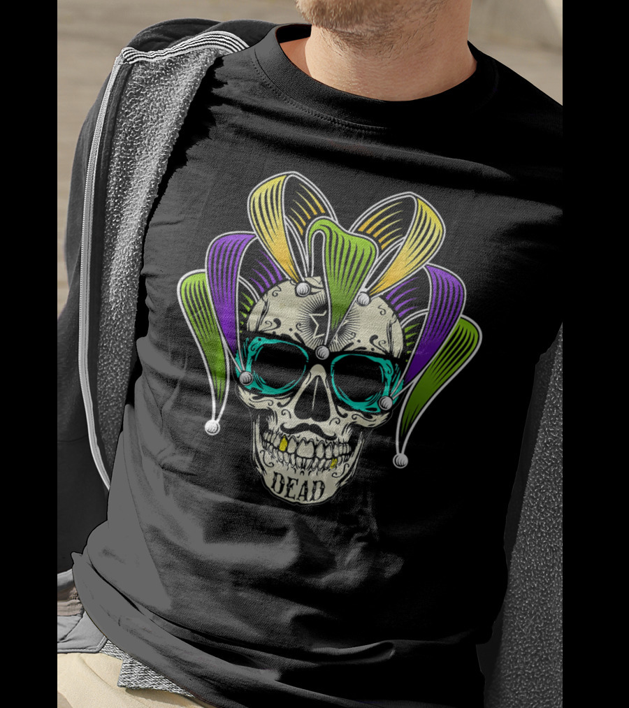 Mardi Gras Jester Skull Dead Clown Horror T-Shirt