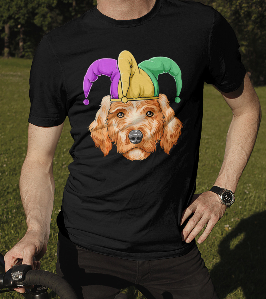Mardi Gras Goldendoodle Jester Hat Carnival Dog Gol T-Shirt