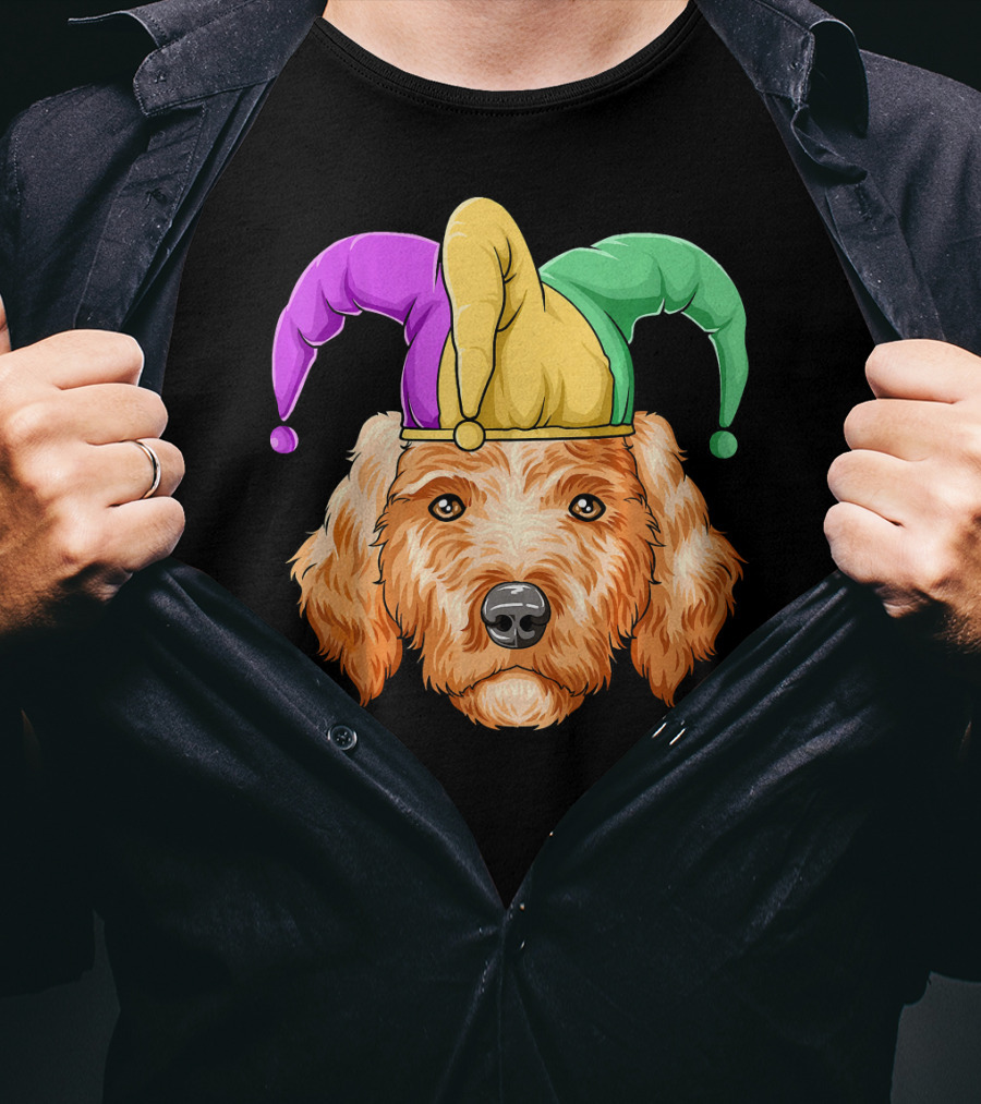 Mardi Gras Goldendoodle Jester Hat Carnival Dog Gol T-Shirt